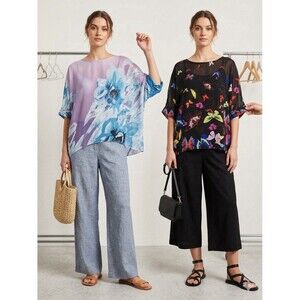 Women’s Sheer Dolman Blouse Bundle Floral Butterfly Batwing Top OSFM